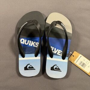Quiksilver Boys Blue Black White Logo Flip Flops Size 2 New With Tags